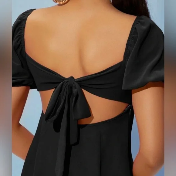 SHEIN  Privé Square Neck Puff Sleeve Tie Back Chiffon Dress XS - Picture 2 of 5